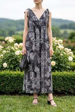 Color Fx Black and White Paisley Print Maxi Dress Size XL #477